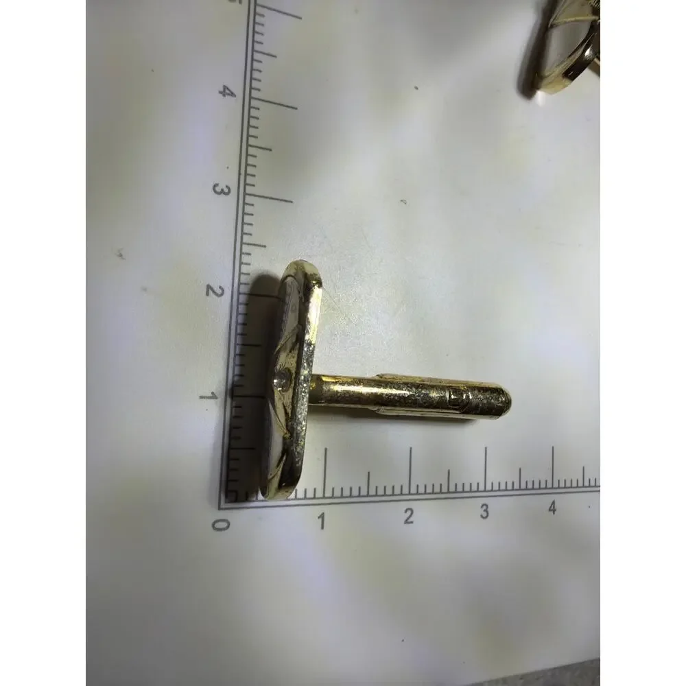 Vintage Gold Tone Tie Bar Cufflinks Set Clear Stone Men's Formal Jewelry Box